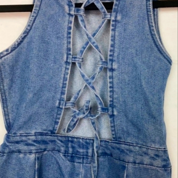 Denim & Co wide leg jean jumpsuit w corset back - Picture 8 of 12